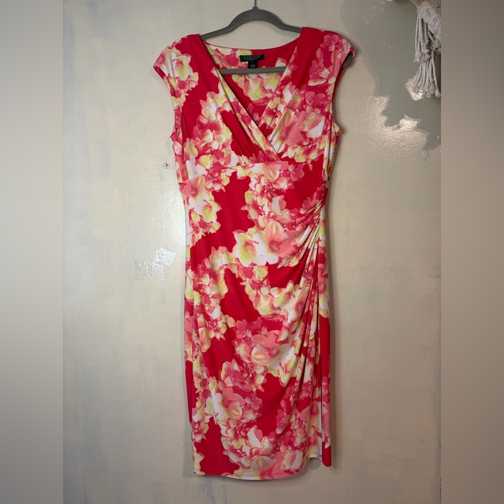 Lauren Ralph Lauren faux wrap floral career dress size 10
